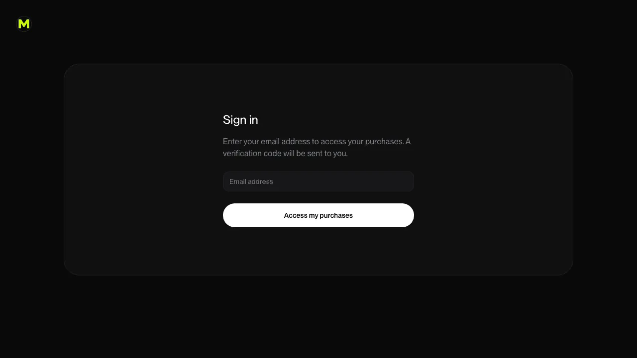 The Polar customer portal sign-in screen with an email address field and an "Access my purchases" button.
