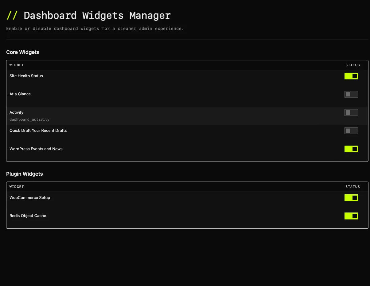Dashboard Widget Manager screenshot