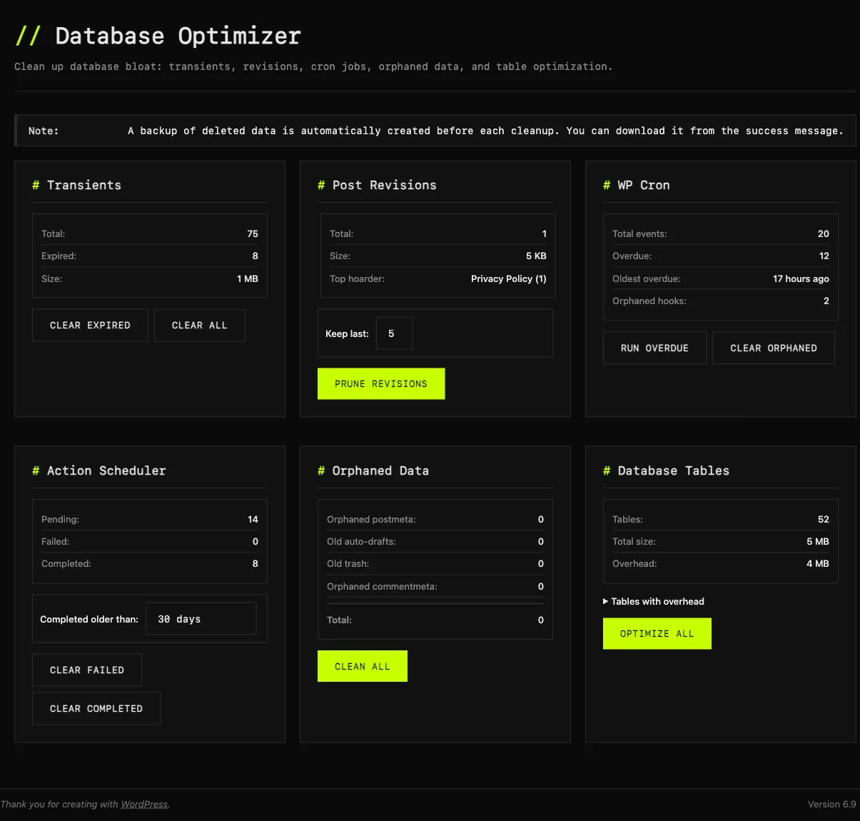 Database Optimizer screenshot