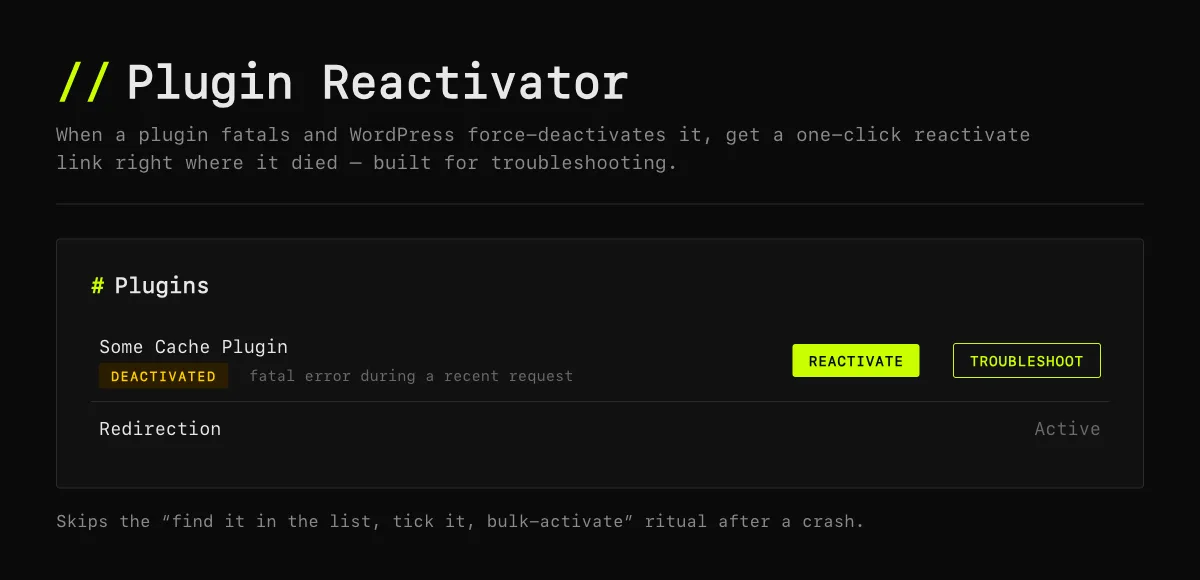 Plugin Reactivator screenshot