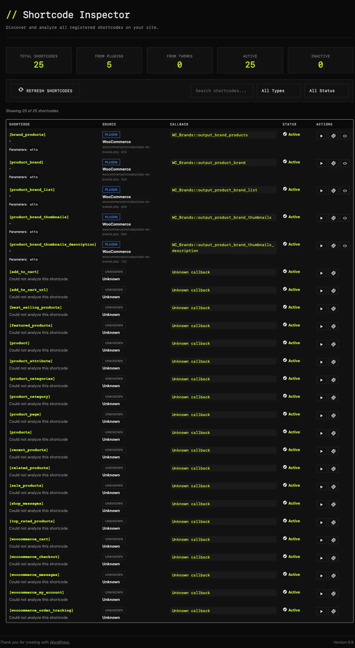 Shortcode Inspector screenshot