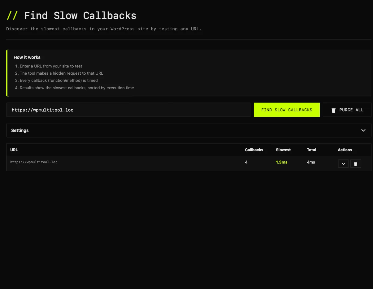 Find Slow Callbacks screenshot